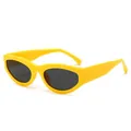Stylish trendy yellow cat-eye sunglasses with vintage retro design for fashion styling - Solid Yellow Frame Black Grey Lens
