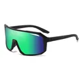Professional sports cycling sunglasses featuring green iridescent shield lens and matte black frame - Black Frame Green Mirror Lens