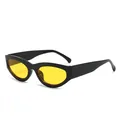 Trendy retro cat eye sunglasses featuring thick black PC frames and vibrant yellow lenses - Black Frame Yellow Lens