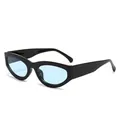 Trendy vintage retro cat eye sunglasses with glossy black frame and light blue lenses. - Black Frame Blue Lens