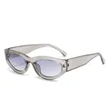 Retro cat-eye sunglasses featuring translucent gray PC frame and blue gradient lenses - Grey Frame Grey Lens