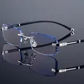 Elegante randloze leesbril met diamantslijping, blauw licht filter en zilveren pootjes - 银框老花蓝片(+100度)
