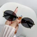 Retro oval sunglasses with gold metal frame and black lenses for women's fashion - Gold Frame Grey Lens