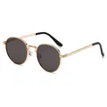 Retro ronde metalen zonnebril met goudkleurig montuur en donkere UV400-glazen voor allen - Gouden Frame Grijze Lens