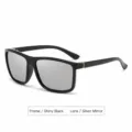 Classic retro men's polarized sunglasses with bright black frame and silver mirror lenses - Black Frame Silver Mirror