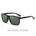 Men's retro polarized sports sunglasses featuring matte black frame and dark green lenses - Black Frame Green Lens