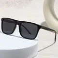 Classic men's square polarized sunglasses with glossy black frame and grey lenses - Bright Black Frame Grey Lens (461)