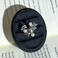 Detail view of silver French Baroque open ring with white pearls and sparkling stone - Irregular Star Style (No. 2) / Adjustable Open