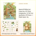 Coffret d'autocollants de scène miniature DIY avec feuilles PET et carte de fond illustrée - Maison des Biscuits / 3 Feuilles