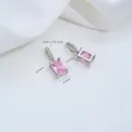 Handmade 14K gold-plated pink rectangle zirconia pendant charm for DIY jewelry making - White Gold Plated Pink Zirconia Rectangle Pendant (G998-2b) / 1 Piece