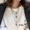 Gelaagde 925 sterling zilveren ketting met elegante hanger van zwarte edelsteen - Zwarte Strass Ronde Plaat Stijl (XL0497) / Thais Zilver