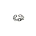 Minimalist S925 sterling silver open ring with twisted rope and polished link design - Adjustable Open / Twisted Flat Link (J758)