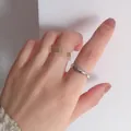 Minimalist S925 sterling silver irregular wavy thin band ring worn on hand finger - Adjustable Open / Irregular Wave Silver (J518 Silver)