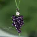 Natural Uruguay amethyst grape pendant with green woven cord and white flower accent - Uruguay Amethyst Grape Pendant / Purple