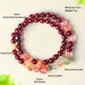 Pulsera de doble hilera de sándalo rojo natural con cuentas de jade Hetian y esmeralda - Diámetro de Perla 6mm / Sándalo de Sangre Natural