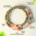 Pulsera de cuentas de sándalo de doble hebra con jade Hetian y acentos de cuarzo rojo mujer - Diámetro de Perla 6mm / Sándalo verde natural