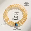 Natural yellow Asei quartz beaded bracelet with blue dragon scale enamel and gold spacers - Natural Yellow Aset Dragon Scale Style / 6mm Bead Diameter