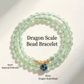 Natural green prehnite double-strand bracelet with blue dragon scale enamel bead - Natural Prehnite Dragon Scale Style / 6mm Bead Diameter