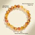 Natural golden tiger eye and yellow phantom crystal bracelet with golden Pixiu charm - Pixiu Style / Natural Golden Tiger Eye Yellow Tower Crystal Pixiu