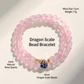 Double-strand pink rose quartz beaded bracelet with a blue dragon scale enamel bead - Natural Rose Quartz Dragon Scale Style / 6mm Bead Diameter