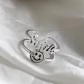 Vintage 925 sterling silver geometric cross open ring with Smile face pattern - Adjustable Open / Smiley Face Cross Open Ring (J744) / Thai Silver
