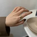 Elegant minimalist S925 sterling silver irregular layered ring with gold finish on hand - Adjustable Open / Irregular Double Layer Gold (J484 Gold)