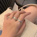 Vintage 925 sterling silver smiley face open ring for women with minimalist band style - Adjustable Open / Retro Smiley Plain Ring Set (J995) / Thai Silver
