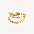 Elegant minimalist S925 sterling silver multi-layer open ring in premium golden finish - Adjustable Open / Three-Layer Chain Style (J770)