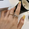 S925 sterling silver minimalist ring worn on finger - Adjustable Open / Round Plain Band Style (J862) / Silver