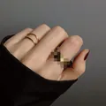 Minimalist S925 sterling silver chain style open ring in gold for a trendy look - Adjustable Open / Double Layer Open Chain Style (J755) / Gold