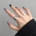 Chic S925 sterling silver heart ring with high polished silver finish on model finger - Adjustable Open / 3D Heart Style (J846) / Silver