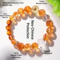 Bracelet en perles de lotus en citrine naturelle et quartz clair avec œil de tigre - 10mm / Style Cristal Jaune
