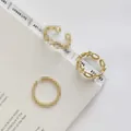Elegant 925 sterling silver gold-plated open ring with geometric chain design - Adjustable Open / Geometric Irregular Style (J417)
