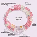 Natur-Erdbeerkristall- und Perlenarmband, 6mm Perlen mit 14mm Fokusstein - Spaltring / 6mm Doppellagiges Erdbeerquarz Armband