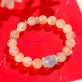 Bracelet en perles d'azéztulite jaune naturelle avec pierre lavande et entretoises. - Bracelet Aquamarine Azeztulite Jaune