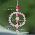 Natural rose quartz and citrine car hanging ornament with carved fox and Pixiu pendants - 8mm Natural Rose Quartz Car Hanging