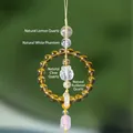 Natural citrine and rose quartz gemstone car hanging ornament featuring pixiu charm - 8mm Natural Citrine Car Hanging