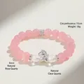 Natuurlijke roze kwarts kralenarmband met een zilveren paardenbedel en heldere kwarts - 8mm Rozenkwarts Pony Armband / Handomtrek 15cm / Roze