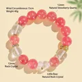 12mm natural strawberry and white quartz bear beaded bracelet for women - 12mm (15cm Circumference) / Strawberry Quartz