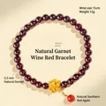 Natural wine red garnet beaded bracelet with 5.5mm round beads and a gold lotus charm - Lotus Style / 5.5mm Bead Diameter / Burgundy