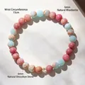 Elastisches Perlenarmband aus rosa Rhodonit und blauem Shoushan-Stein für Damen - 6mm Rhodonit Shoushan-Stein Armband / Umfang 15cm