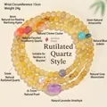 Pulsera de tres hilos de cuarzo rutilado dorado natural con piedras semipreciosas - Pulsera de Amatista Lavanda y Cuarzo Rutilado Natural de 5mm