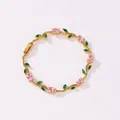 Bracciale a vite tulipano placcato oro con boccioli in zircone rosa e foglie verdi - Zirconia Rosa con Foglie Verdi