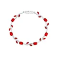Elegante bracciale a foglia di tulipano argento con vivaci zirconi rossi taglio marquise - Argento + Rosso