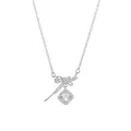 Sparkling silver-colored necklace featuring a bow-knot charm and square zircon pendant - White Zircon