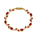 Elegante bracciale dorato con boccioli di tulipano e zirconi rossi brillanti - Oro + Rosso