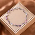 Elegante bracciale a ramo di tulipano in argento con zirconi rosa e viola - Argento Rosa Viola Bianco Misto