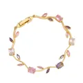 Bracciale vintage dorato con boccioli di tulipano, foglie e pietre di zircone multicolore - Oro Rosa Viola Bianco Misto