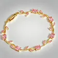 Elegante bracciale a foglia di tulipano vintage di lusso con pietre di zircone rosa - Oro + Rosa