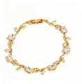 Elegante bracciale a vite placcato oro 18 carati con foglie e boccioli di zircone lucidi - Oro + Zircone Bianco